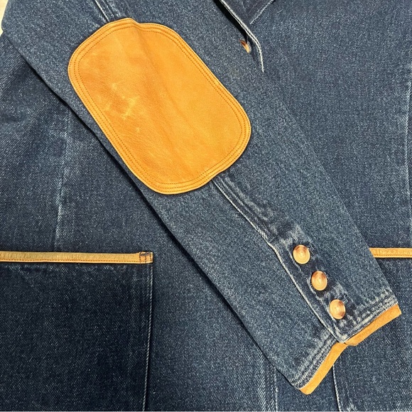 Vintage Orvis Womens Safari Style Blue Denim Jacket- Leather Trim- Size 8 NWOT - Picture 8 of 10